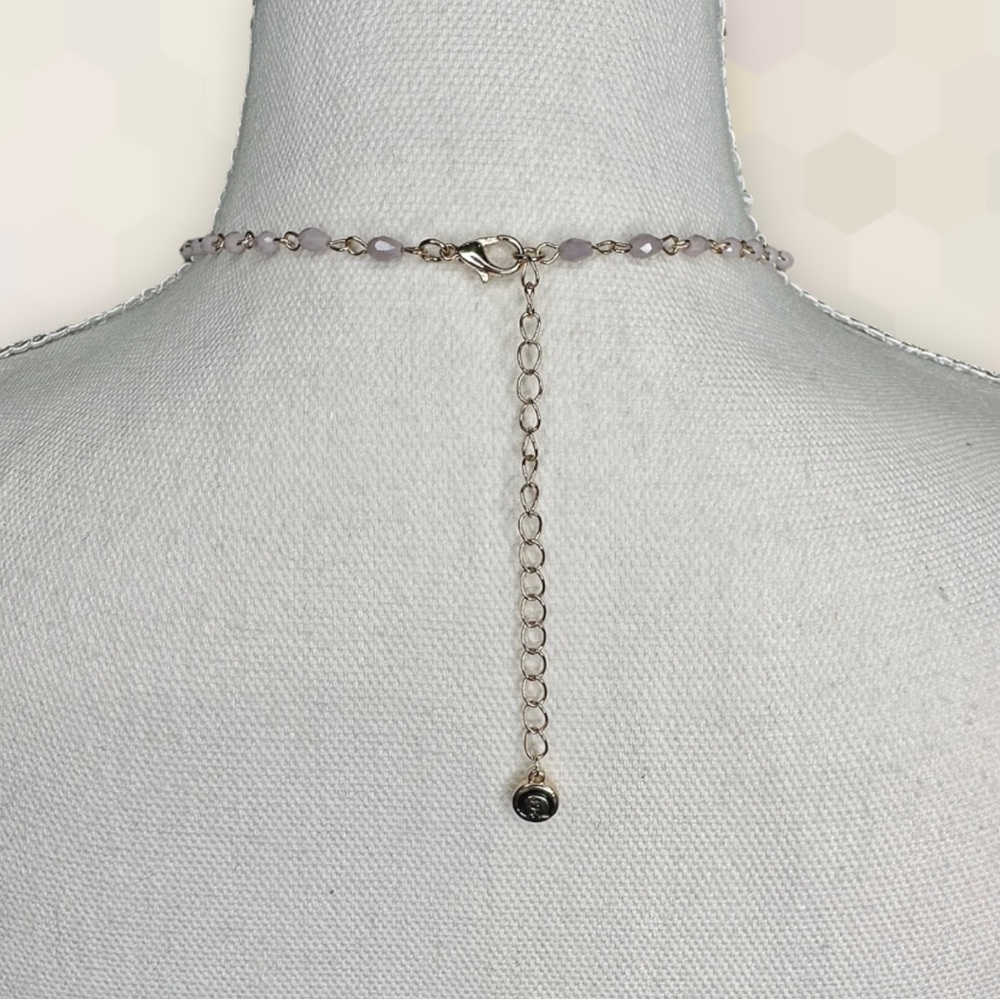 NEW Whimsical Mauve Mixed Stones & Chain Knotted Tassel Necklace - Picture 7 of 8